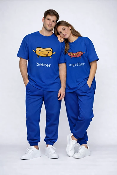 Better Together Baskılı Sevgili Kombini Çift Tişört Oversize Unisex Çift Kombin ürün görseli 1
