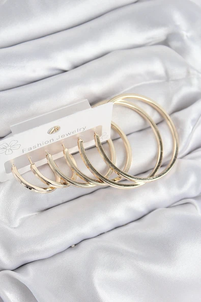 Pirinç Halka Model Gold Renk Kadın Set Küpe ürün görseli 1