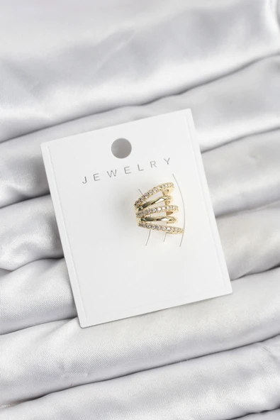 Gold Renk Pirinç Zirkon Taşlı Kıkırdak Earcuff Küpe ürün görseli 1