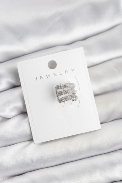 Pirinç Gümüş Renk Zirkon Taşlı Earcuff Kıkırdak Küpe ürün görseli 1