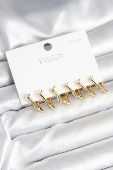 Yıldız Model Gold Renk 925 Ayar Gümüş Çivili Kadın Küpe Seti ürün görseli 1
