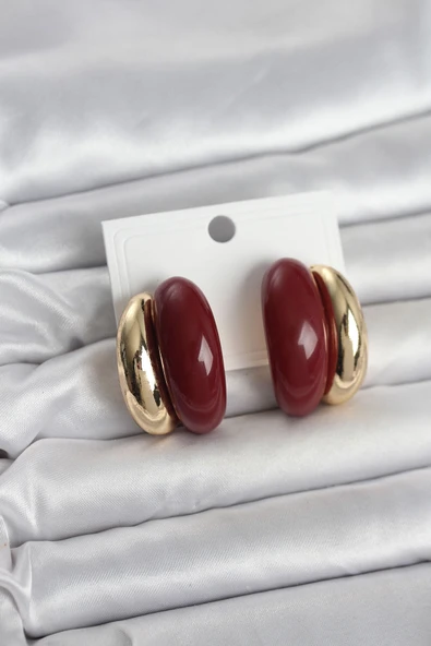 Damla Model Bordo Vintage Gold Renk Kadın Küpe ürün görseli 1
