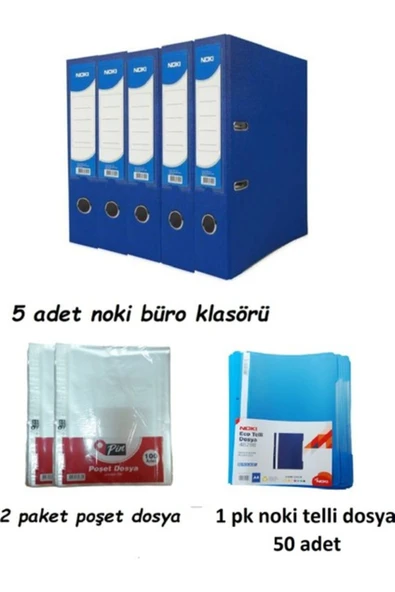 Mavi Geniş Klasör Plastik 5 Adet 1 Paket Telli Dosya ve Poşet Dosya 2 Paket ürün görseli 1