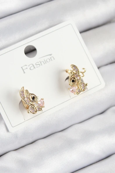 Pirinç Zirkon Taşlı Ceylan Model Gold Renk Çocuk Küpe ürün görseli 1