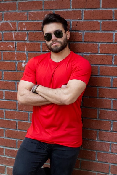 Kırmızı Basic Rahat İnce Petek Kumaş Spor Erkek Tshirt 22ETSHPORT ürün görseli 1