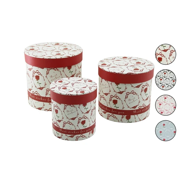 3PCS YUVARLAK ÇİÇEK DESENLİ - MİX RENKLİ KARTON HEDİYE KUTUSU 18-16-12CM GO53/1395 ürün görseli 1