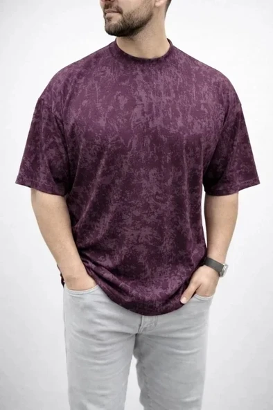 Erkek Premium Tişört OSY Yumuşak Dokulu Yıkamalı Oversize T-Shirt - Bordo ürün görseli 1