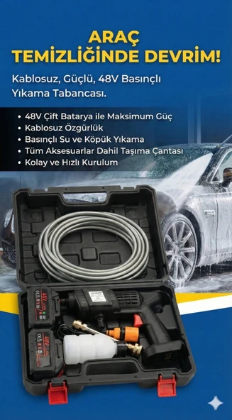 48v Şarjlı Çift Bataryalı Taşınabilir Basınçlı Oto Yıkama Bahçe Sulama Tabancası ürün görseli 1