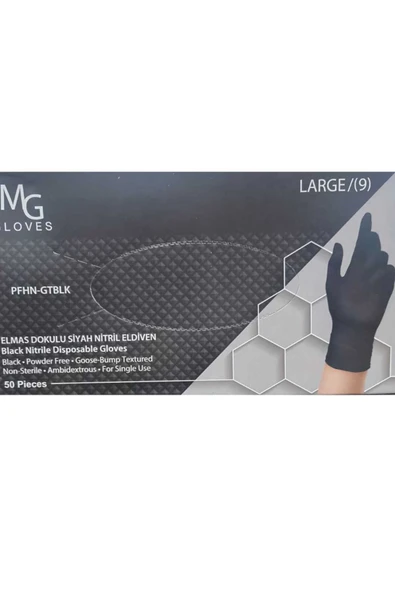 MG GLOVES ELMAS DOKULU SİYAH NİTRİL ELDİVEN LARGE (9) 50 ADET ürün görseli 1