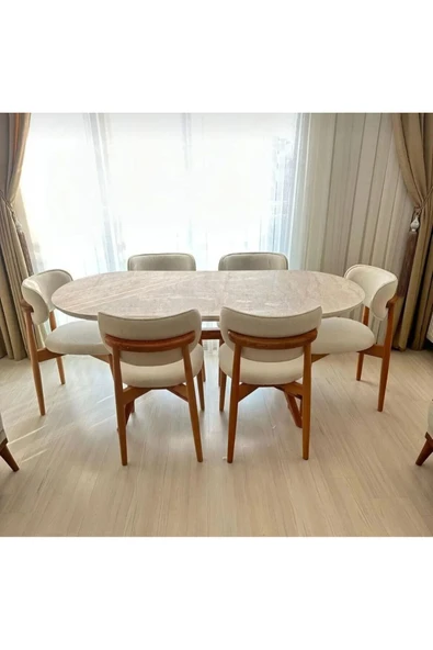 Ukbe Sofa Bohem 6 lı Yemek Masası Sandalye Takımı Ahşap Polo ürün görseli 1