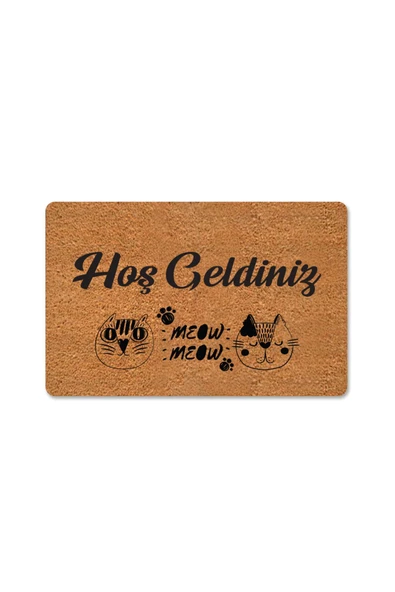 M&H Quality hoş geldiniz yazılır Temalı Kedili Dekoratif Dış Kapı Önü ve Iç Mekan Paspası yıkanabilir toz alıcı ürün görseli 1