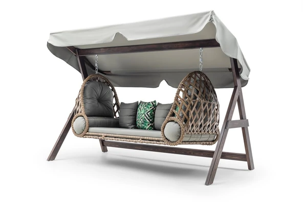 Swing Saltanat Ahşap Rattan Salıncak Dış Mekan Bahçe Balkon Ve Teras Salıncağı Gri ürün görseli 1
