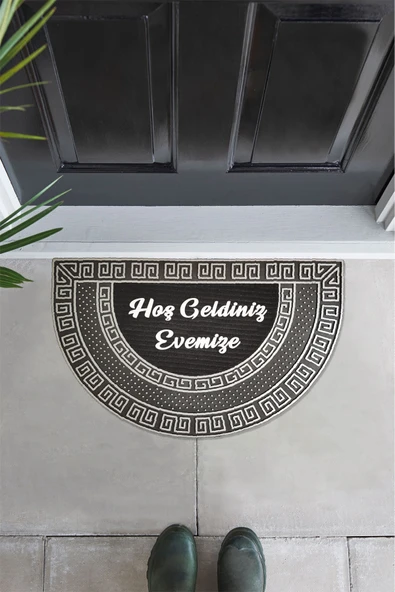 M&H Quality Dış Kapı Önü Paspası Oval gümüş Renk Kaymaz Taban hoş geldiniz yazılı ürün görseli 1