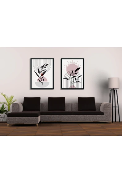M&H Quality Canlı Renkler Düz Baskı Çiçek 2'li MDF Tablo Seti Modern Minimalist Vazo Kolay Montaj UV Baskı ürün görseli 1