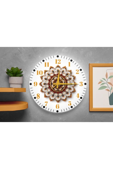 M&H Quality Pembe Çiçekli ve Gold Varak Detaylı Dekoratif Duvar Saati SESSİZ 40cm ürün görseli 1