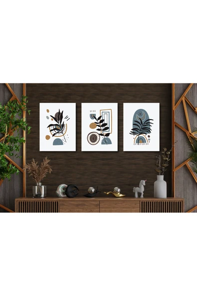 M&H Quality İskandinav Soyut 3’lü MDF Tablo Seti 30x40 – Modern Minimal Duvar Dekoru ürün görseli 1