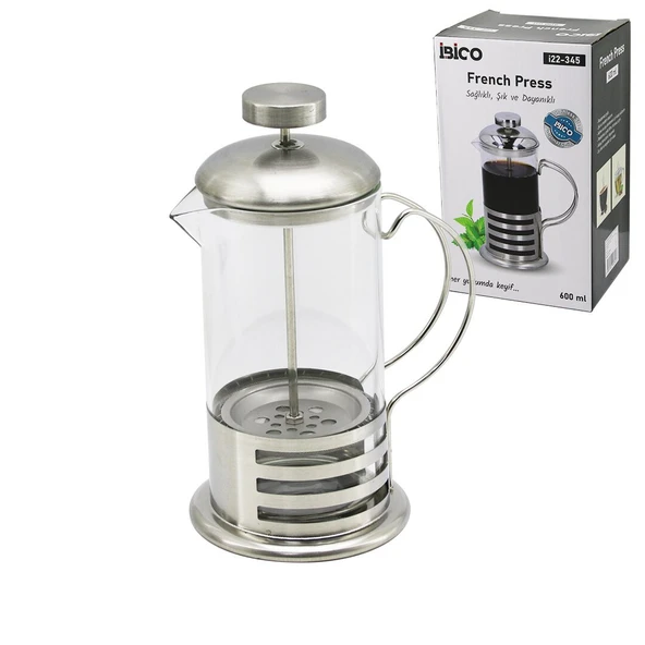 FRENCH PRESS METAL KAFES - METAL KAPAK 600ML CAM BİTKİ SÜZGEÇİ (4915) ürün görseli 1