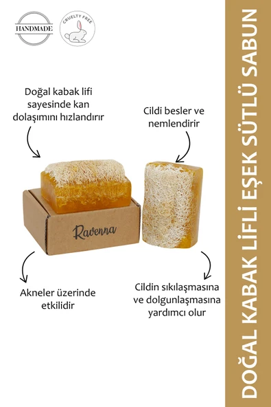 RAVENNA Doğal Kabak Lifli El Yapımı Eşek Sütü Sabunu 130 Gram ürün görseli 1