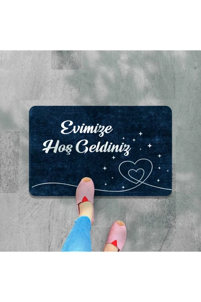M&H Quality Dijital Baskılı  kapı önü paspas Hoşgeldiniz Yazılı Çiçek DesenIç ve Dış Kapı Paspası Yıkanabilir ürün görseli 1