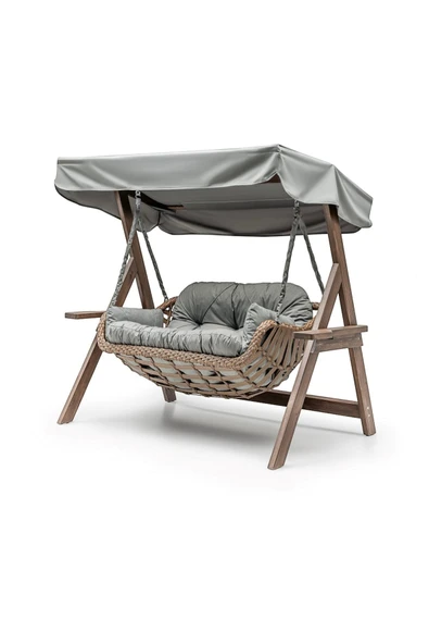 Bafra Swing Ahşap Rattan Salıncak Dış Mekan Bahçe Balkon ve Teras Salıncağı ürün görseli 1