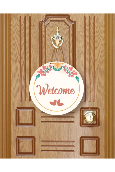 M&H Quality Çiçek Desenli Welcome Kapı Süsü | Kapı Aksesuarı - Resim 2