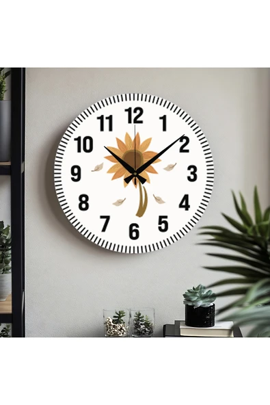M&H Quality Çiçek desenli Dekoratif Türkçe Rakamlı UV Baskılı Duvar Saati (Sessiz) Akar Mekanizma Metal Akrep ürün görseli 1
