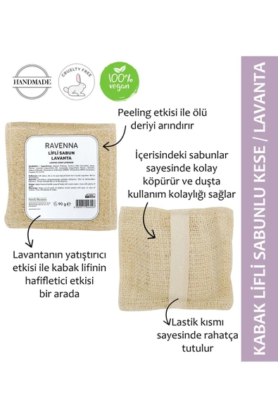 RAVENNA Doğal Kabak Lifli Keseli Lavanta Sabun 100 gr ürün görseli 1