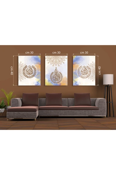 M&H Quality Watercolor Efektli Pastel Tonlarda Hat Sanatı 3'lü MDF Tablo Seti ürün görseli 1