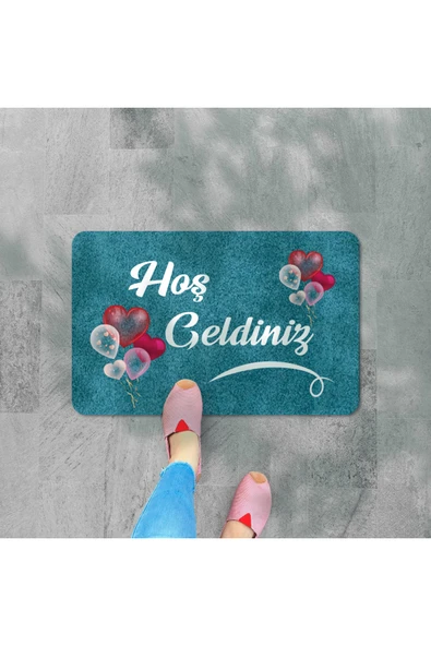 M&H Quality Dijital Baskılı  kapı önü paspas Hoşgeldiniz Yazılı Çiçek DesenIç ve Dış Kapı Paspası Yıkanabilir ürün görseli 1