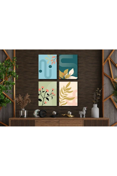 M&H Quality Bohem Minimal 4’lü MDF Tablo Seti 30x40 – Modern Çiçekli Duvar Dekoru ürün görseli 1