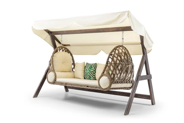 Swing Saltanat Ahşap Rattan Salıncak Dış Mekan Bahçe Balkon Ve Teras Salıncağı Krem ürün görseli 1