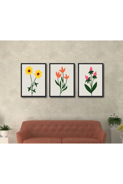 M&H Quality Bahar Konseptli Modern Çiçek 3 Parça MDF Tablo Seti | Çerçevesiz UV Baskı Duvar Dekoru ürün görseli 1