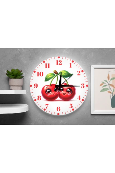 M&H Quality Kiraz Desenli Duvar Saati – Çocuk Odası Dekoratif Sessiz Mekanizma 40 cm ürün görseli 1