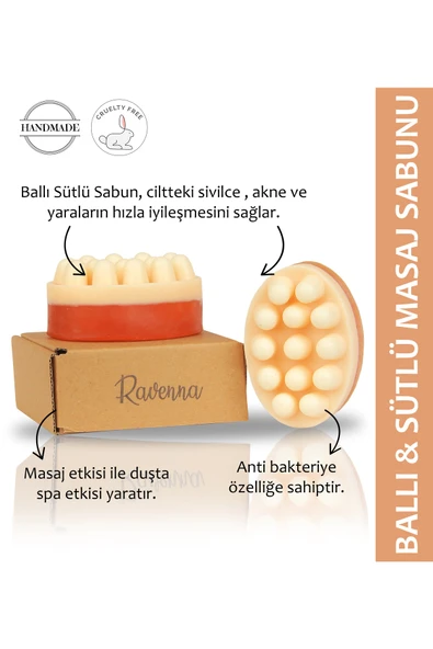 RAVENNA Doğal El Yapımı Gliserinli Ballı & Sütlü Masaj Sabunu 120 Gram. ürün görseli 1