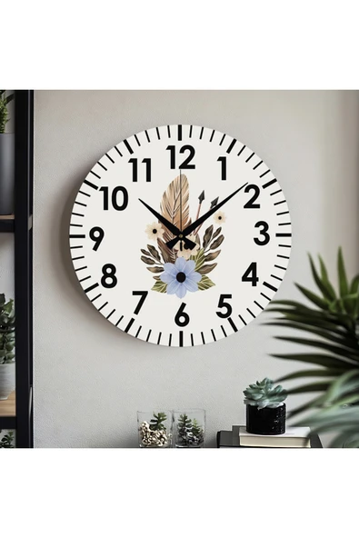 M&H Quality Çiçek desenli Dekoratif Türkçe Rakamlı UV Baskılı Duvar Saati (Sessiz) Akar Mekanizma Metal Akrep ürün görseli 1