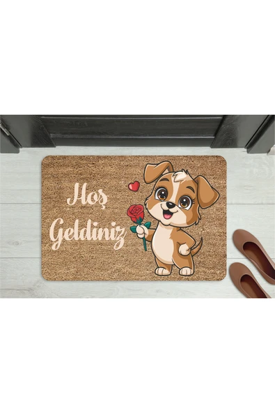 M&H Quality Sevimli Köpek Temalı Kapı Önü Paspası | Kaymaz Taban | 45x70 ürün görseli 1
