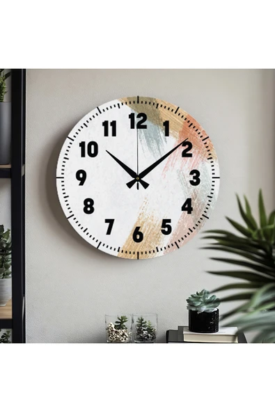 M&H Quality Fırça Desen Rengarenk Türkçe yazılı UV Baskılı Duvar Saati sessiz Akar mekanizma ürün görseli 1
