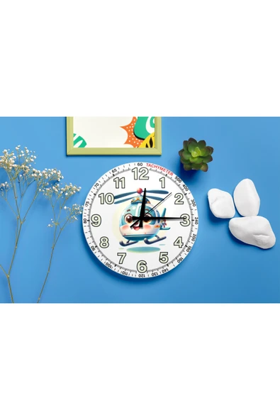 M&H Quality Sevimli Helikopter Karakterli Sessiz Mekanizma Duvar Saati – Çocuk Odası Dekoratif ürün görseli 1