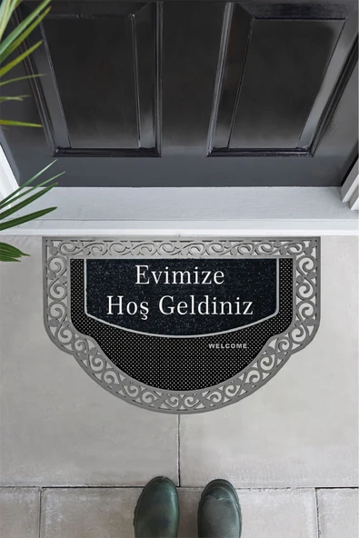 M&H Quality Yarım Ay Modeli Welcome Yazlı Kapı Önü Paspası Evimize Hoş geldiniz yazılı Altın Rengi ürün görseli 1