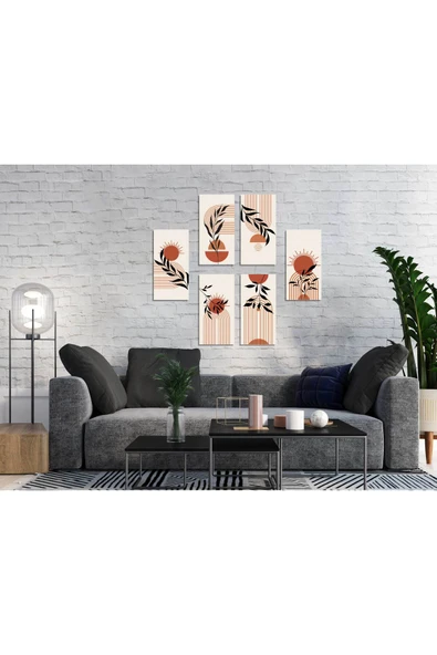 M&H Quality 6’lı Soyut Botanik Tablo Seti | Bohem Minimal Duvar Dekoru | Krem-Terrakota-Siyah Tonlar | 6 Parça ürün görseli 1