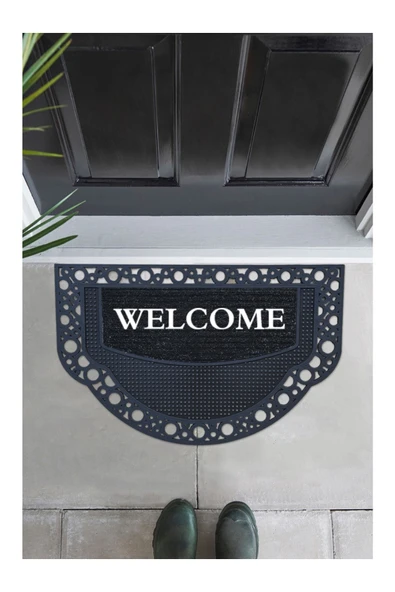 M&H Quality Yarım Ay Modeli Welcome Yazlı Kapı Önü Paspası Dekoratif Dış Kapı Yıkanabilir Toz Alıcı Halı ürün görseli 1