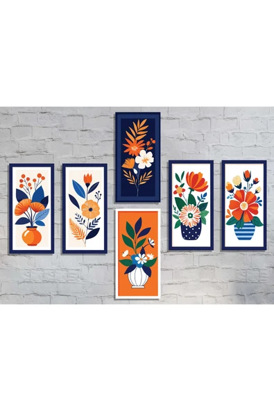 M&H Quality Vazolu Çiçek Temalı 6’lı Duvar Tablosu – 20x10 cm ürün görseli 1