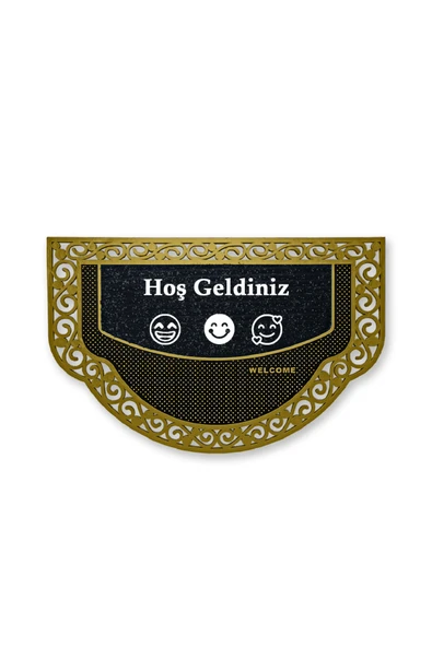 M&H Quality Yarım Ay Modeli Hoş Geldiniz Yazlı Gülen emoj Desenli  Kapı Önü Paspası Altın Rengi ürün görseli 1