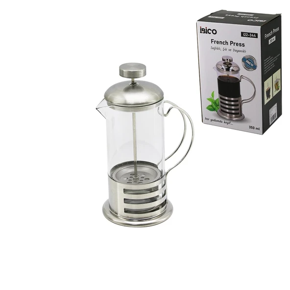 FRENCH PRESS METAL KAFES - METAL KAPAK 350ML CAM BİTKİ SÜZGEÇİ (4915) ürün görseli 1