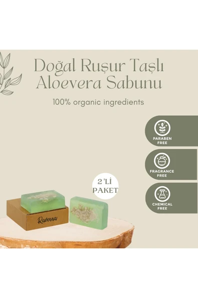 RAVENNA %100 Doğal El Yapımı Ruşur Taşlı Aloe Vera Sabunu 120 Gram X 2 Adet ürün görseli 1