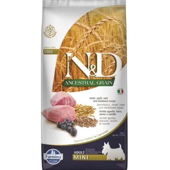 N&D Ancestral Grain Adult Kuzu Etli Yaban Mersinli Ve Ata Tahıllı Küçük Irk Yetişkin Köpek Maması 7 Kg ürün görseli 1