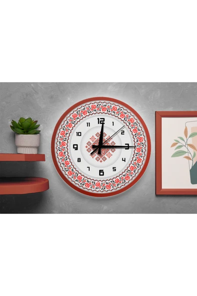 M&H Quality Kanaviçe Nakış Desenli Otantik Duvar Saati ürün görseli 1