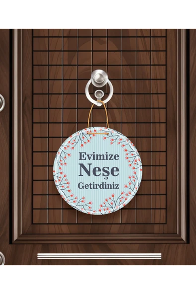 M&H Quality Evimize Neşe Getirdiniz" Yazılı MDF Kapı Süsü | 22.5 cm | Dekoratif Halat Askılı Giriş Dekoru ürün görseli 1