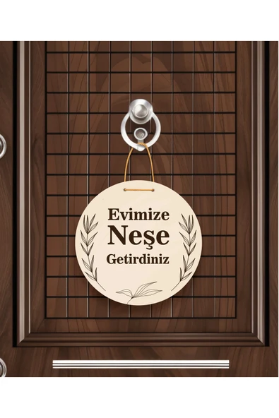 M&H Quality Gül Desenli Kalp Figürlü "Evimize Neşe Getirdiniz" Kapı Süsü | 22.5 cm MDF | Halat Askılı ürün görseli 1
