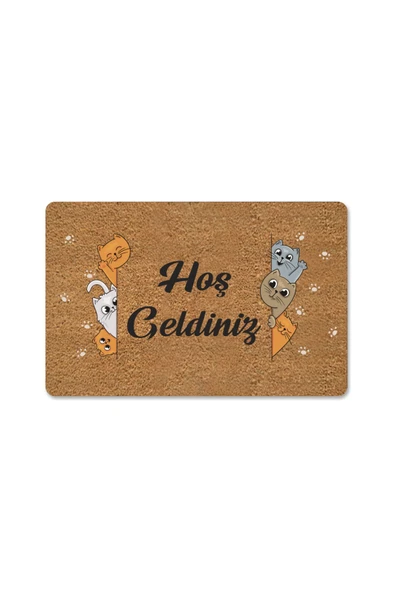 M&H Quality hoş geldiniz yazılır Temalı Kedili Dekoratif Dış Kapı Önü ve Iç Mekan Paspası ürün görseli 1